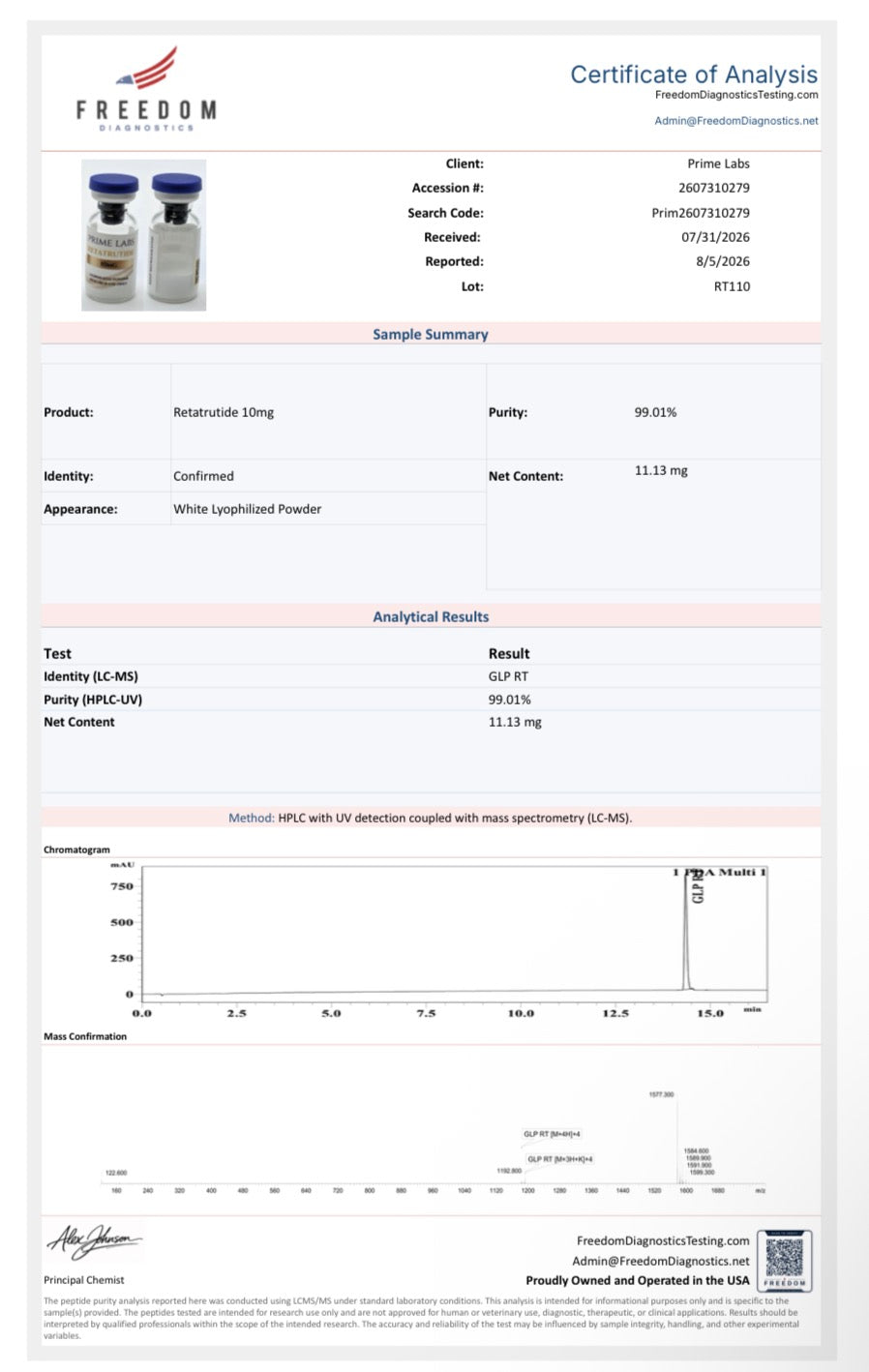 Latest Third-Party Batch Test Results: Retatrutide 10 mg Verified at 99.01% Purity