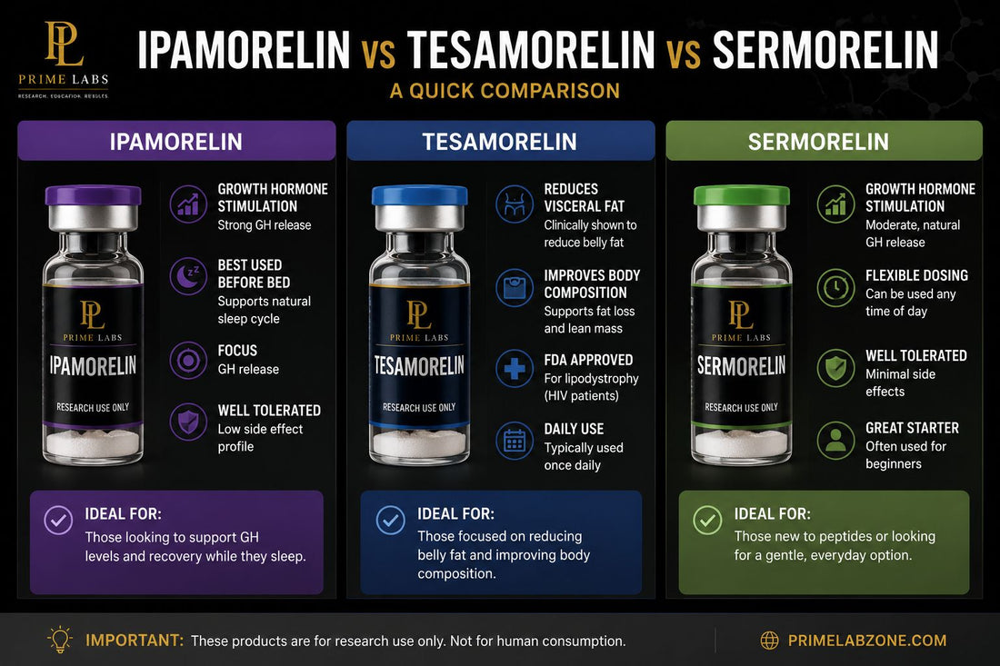📈 Ipamorelin vs Tesamorelin vs Sermorelin: What’s the Difference?